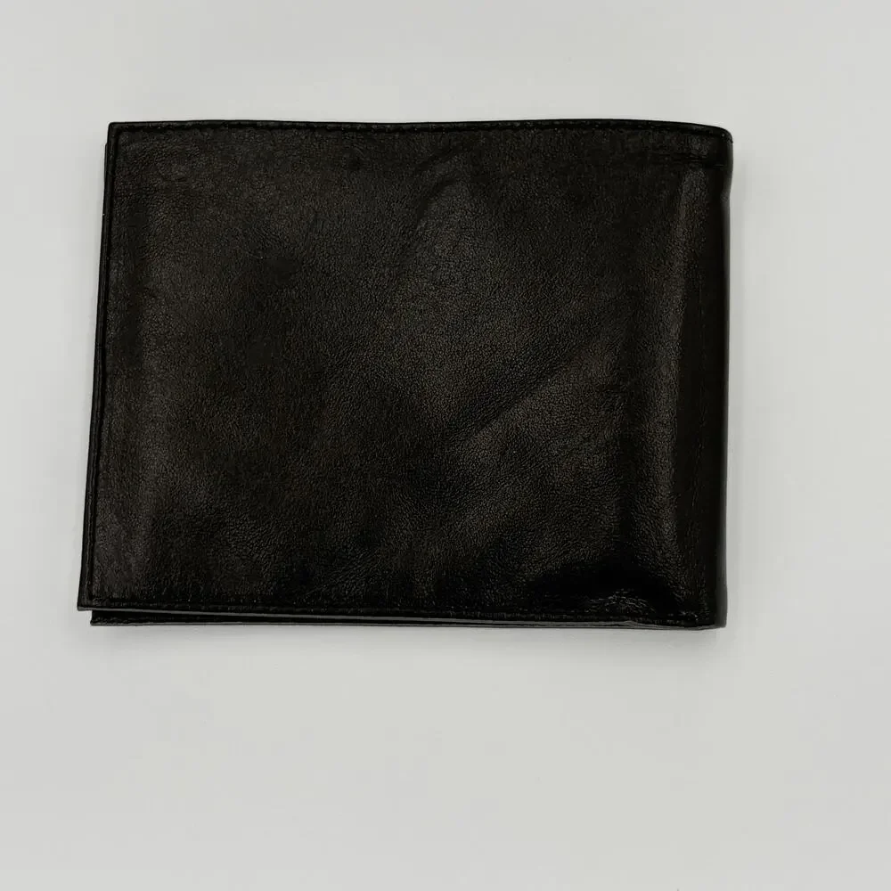 Vintage Christian Dior Black Leather Bifold Wallet Debossed Box Logo Men's